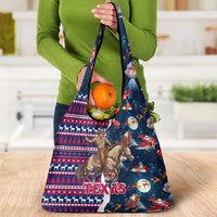 Custom Texas Christmas Grocery Bag Cowboy With Santa Claus In Space