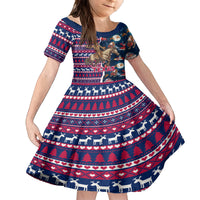 Custom Texas Christmas Kid Short Sleeve Dress Cowboy With Santa Claus In Space - Wonder Print Shop