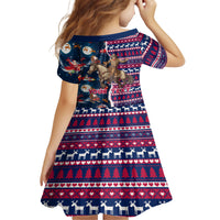 Custom Texas Christmas Kid Short Sleeve Dress Cowboy With Santa Claus In Space - Wonder Print Shop