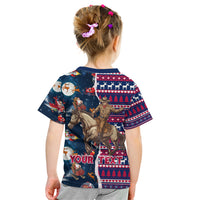 Custom Texas Christmas Kid T Shirt Cowboy With Santa Claus In Space - Wonder Print Shop