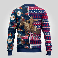 Custom Texas Christmas Ugly Christmas Sweater Cowboy With Santa Claus In Space - Wonder Print Shop