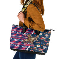 Custom Texas Christmas Leather Tote Bag Cowboy With Santa Claus In Space - Wonder Print Shop