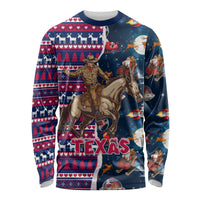 Custom Texas Christmas Long Sleeve Shirt Cowboy With Santa Claus In Space - Wonder Print Shop