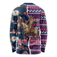 Custom Texas Christmas Long Sleeve Shirt Cowboy With Santa Claus In Space - Wonder Print Shop