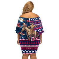 Custom Texas Christmas Off Shoulder Short Dress Cowboy With Santa Claus In Space - Wonder Print Shop