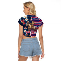 Custom Texas Christmas Raglan Cropped T Shirt Cowboy With Santa Claus In Space - Wonder Print Shop