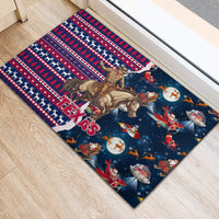 Custom Texas Christmas Rubber Doormat Cowboy With Santa Claus In Space - Wonder Print Shop