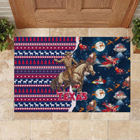 Custom Texas Christmas Rubber Doormat Cowboy With Santa Claus In Space - Wonder Print Shop