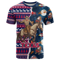Custom Texas Christmas T Shirt Cowboy With Santa Claus In Space - Wonder Print Shop