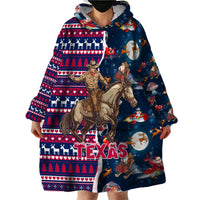 Custom Texas Christmas Wearable Blanket Hoodie Cowboy With Santa Claus In Space - Wonder Print Shop