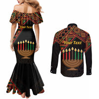 Personalized African Happy Kwanzaa Couples Matching Mermaid Dress and Long Sleeve Button Shirt