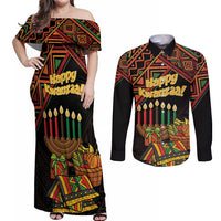 Personalized African Happy Kwanzaa Couples Matching Off Shoulder Maxi Dress and Long Sleeve Button Shirt - Wonder Print Shop