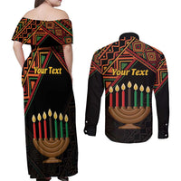 Personalized African Happy Kwanzaa Couples Matching Off Shoulder Maxi Dress and Long Sleeve Button Shirt - Wonder Print Shop