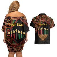 Personalized African Happy Kwanzaa Couples Matching Off Shoulder Short Dress and Hawaiian Shirt - Wonder Print Shop