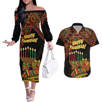 Personalized African Happy Kwanzaa Couples Matching Off The Shoulder Long Sleeve Dress and Hawaiian Shirt - Wonder Print Shop