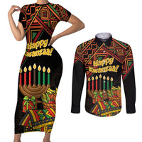 Personalized African Happy Kwanzaa Couples Matching Short Sleeve Bodycon Dress and Long Sleeve Button Shirt - Wonder Print Shop