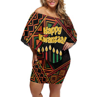Personalized African Happy Kwanzaa Family Matching Off Shoulder Short Dress and Hawaiian Shirt - Wonder Print Shop