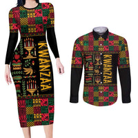 Kwanzaa African Pattern Couples Matching Long Sleeve Bodycon Dress and Long Sleeve Button Shirt - Wonder Print Shop