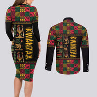 Kwanzaa African Pattern Couples Matching Long Sleeve Bodycon Dress and Long Sleeve Button Shirt - Wonder Print Shop