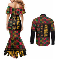 Kwanzaa African Pattern Couples Matching Mermaid Dress and Long Sleeve Button Shirt