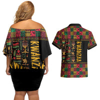 Kwanzaa African Pattern Couples Matching Off Shoulder Short Dress and Hawaiian Shirt - Wonder Print Shop