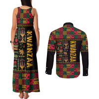 Kwanzaa African Pattern Couples Matching Tank Maxi Dress and Long Sleeve Button Shirt - Wonder Print Shop