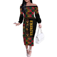 Kwanzaa African Pattern Family Matching Off The Shoulder Long Sleeve Dress and Hawaiian Shirt - Wonder Print Shop