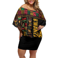 Kwanzaa African Pattern Family Matching Off Shoulder Short Dress and Hawaiian Shirt - Wonder Print Shop