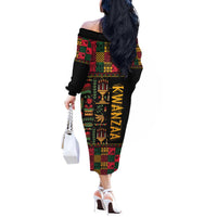 Kwanzaa African Pattern Off The Shoulder Long Sleeve Dress - Wonder Print Shop
