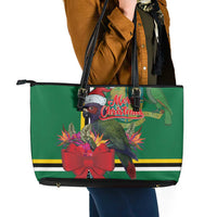 Dominica Christmas Coquette Bow Leather Tote Bag Sisserou Parrot Tropical Flower - Wonder Print Shop