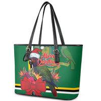Dominica Christmas Coquette Bow Leather Tote Bag Sisserou Parrot Tropical Flower - Wonder Print Shop