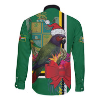 Dominica Christmas Coquette Bow Long Sleeve Button Shirt Sisserou Parrot Tropical Flower - Wonder Print Shop