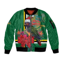 Dominica Christmas Coquette Bow Sleeve Zip Bomber Jacket Sisserou Parrot Tropical Flower - Wonder Print Shop