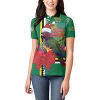 Dominica Christmas Coquette Bow Women Polo Shirt Sisserou Parrot Tropical Flower - Wonder Print Shop