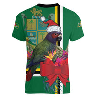 Dominica Christmas Coquette Bow Women V-Neck T-Shirt Sisserou Parrot Tropical Flower - Wonder Print Shop
