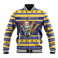 Personalized Barbados Christmas Baseball Jacket Bajan Map Santa Trident - Wonder Print Shop