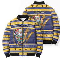 Personalized Barbados Christmas Bomber Puffer Jacket Bajan Map Santa Trident - Wonder Print Shop