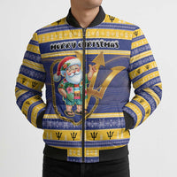 Personalized Barbados Christmas Bomber Puffer Jacket Bajan Map Santa Trident - Wonder Print Shop