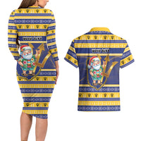 Personalized Barbados Christmas Couples Matching Long Sleeve Bodycon Dress and Hawaiian Shirt Bajan Map Santa Trident - Wonder Print Shop