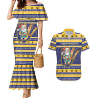 Personalized Barbados Christmas Couples Matching Mermaid Dress and Hawaiian Shirt Bajan Map Santa Trident - Wonder Print Shop