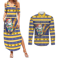 Personalized Barbados Christmas Couples Matching Summer Maxi Dress and Long Sleeve Button Shirt Bajan Map Santa Trident - Wonder Print Shop