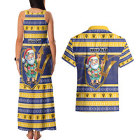 Personalized Barbados Christmas Couples Matching Tank Maxi Dress and Hawaiian Shirt Bajan Map Santa Trident - Wonder Print Shop