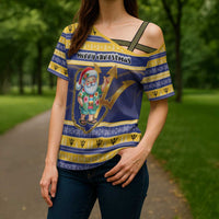 Personalized Barbados Christmas Cross Shoulder Shirt Bajan Map Santa Trident - Wonder Print Shop