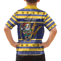 Personalized Barbados Christmas Family Matching Long Sleeve Bodycon Dress and Hawaiian Shirt Bajan Map Santa Trident - Wonder Print Shop