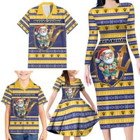 Personalized Barbados Christmas Family Matching Long Sleeve Bodycon Dress and Hawaiian Shirt Bajan Map Santa Trident - Wonder Print Shop