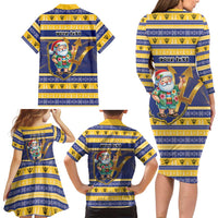 Personalized Barbados Christmas Family Matching Long Sleeve Bodycon Dress and Hawaiian Shirt Bajan Map Santa Trident - Wonder Print Shop