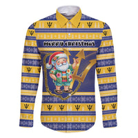 Personalized Barbados Christmas Family Matching Long Sleeve Bodycon Dress and Hawaiian Shirt Bajan Map Santa Trident - Wonder Print Shop