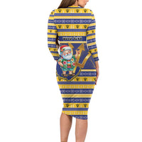 Personalized Barbados Christmas Family Matching Long Sleeve Bodycon Dress and Hawaiian Shirt Bajan Map Santa Trident - Wonder Print Shop