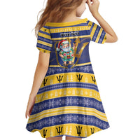 Personalized Barbados Christmas Family Matching Off The Shoulder Long Sleeve Dress and Hawaiian Shirt Bajan Map Santa Trident - Wonder Print Shop