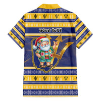 Personalized Barbados Christmas Family Matching Off The Shoulder Long Sleeve Dress and Hawaiian Shirt Bajan Map Santa Trident - Wonder Print Shop